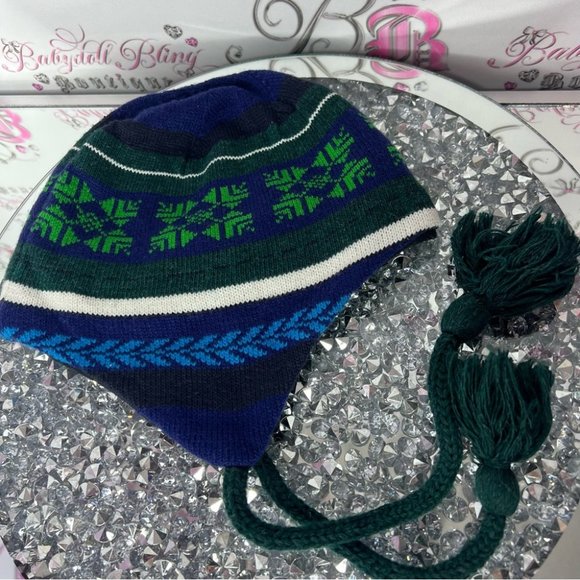 Columbia winter hat toque heat gear inside knit tribal winter blue green warm - Picture 6 of 7